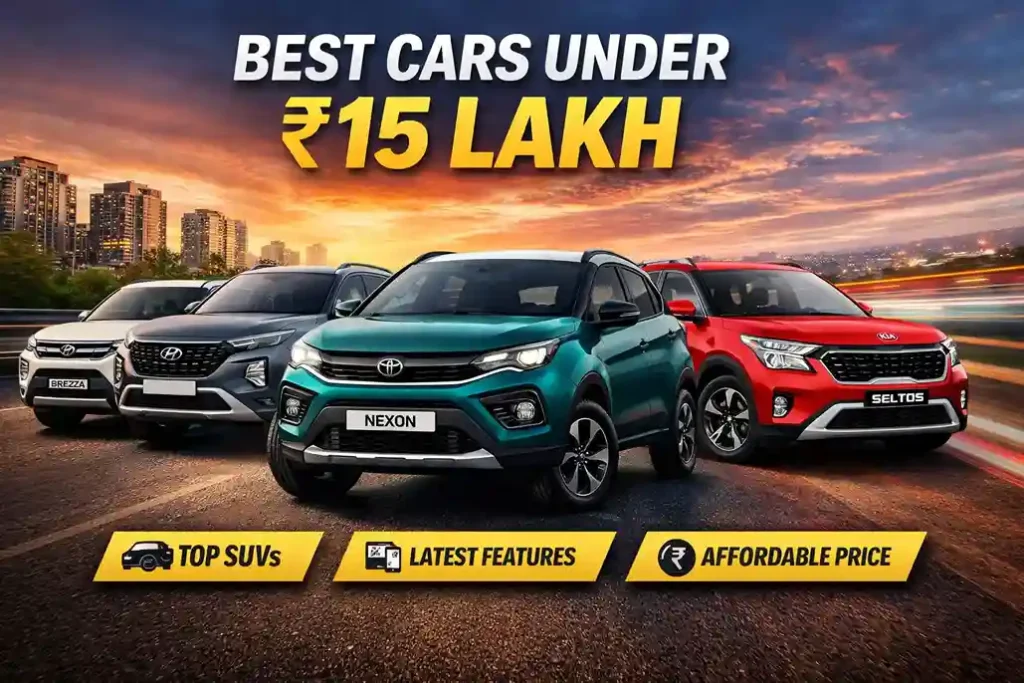 Best cars under 15 lakh in India including Tata Nexon, Hyundai Creta, Kia Seltos, Maruti Brezza and Mahindra XUV 3XO