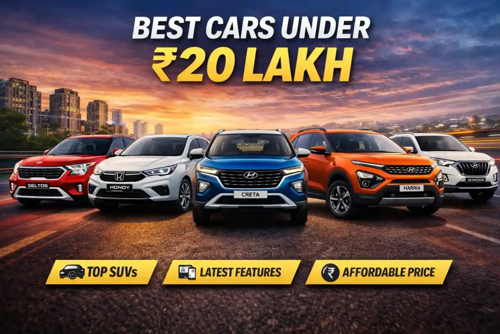 Best cars under 20 lakh in India including Hyundai Creta, Kia Seltos, Tata Harrier, Mahindra XUV700 and Honda City Hybrid