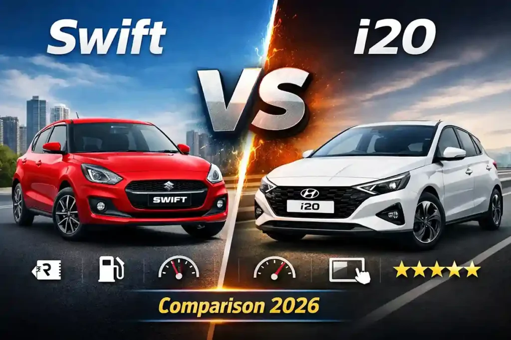 Maruti Suzuki Swift vs Hyundai i20 comparison showing price mileage features and design in India