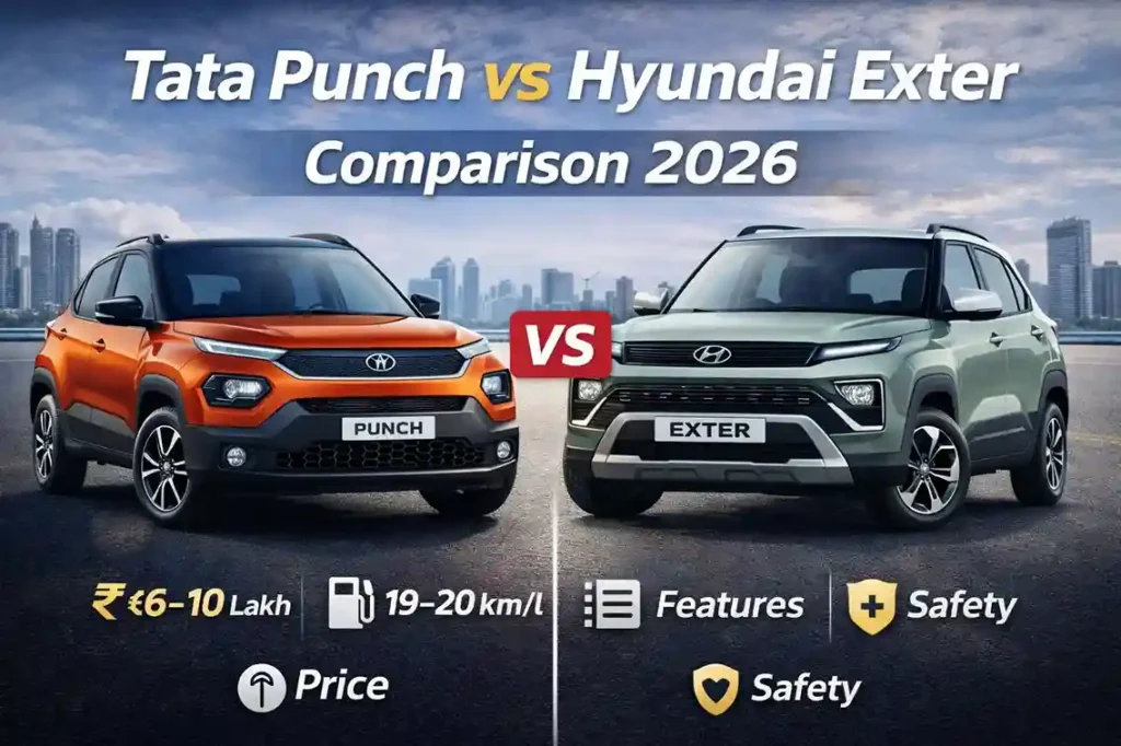 Tata Punch vs Hyundai Exter comparison showing price mileage features and design differences in India
