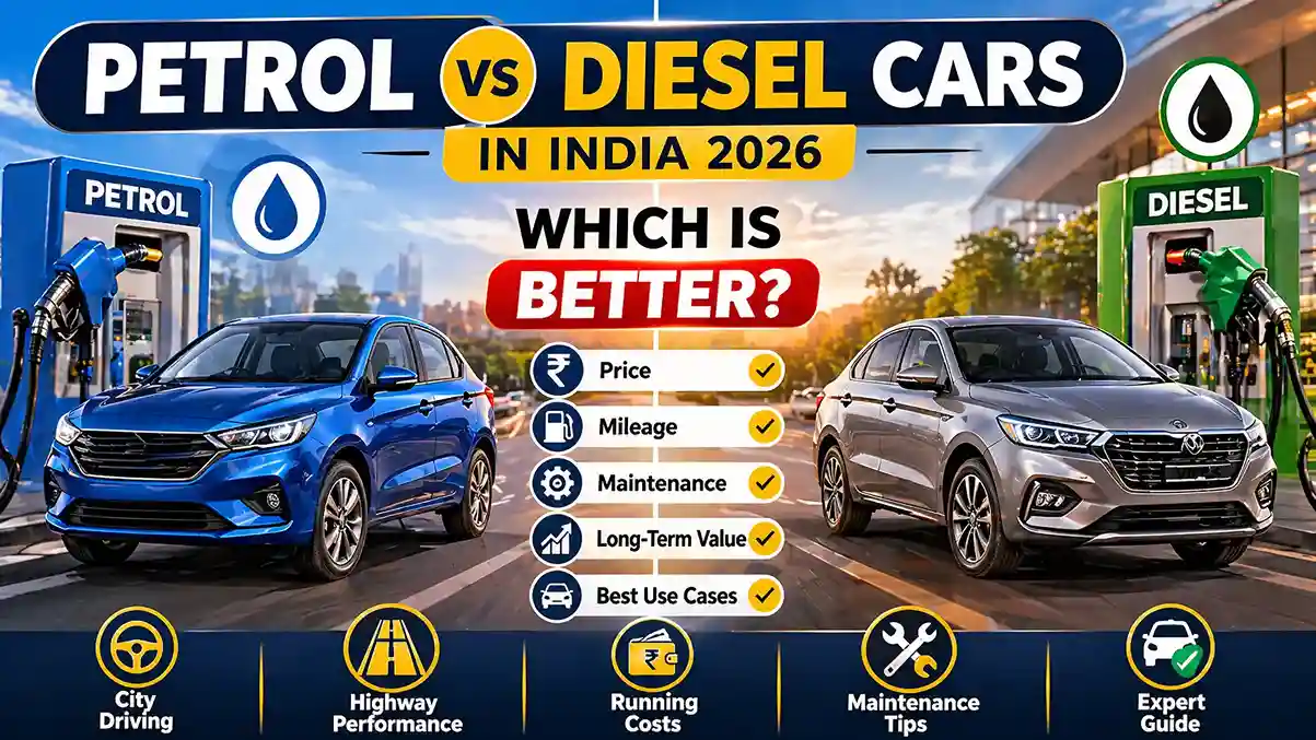Petrol vs diesel cars in India 2026 comparison showing price mileage maintenance long term value and best use cases